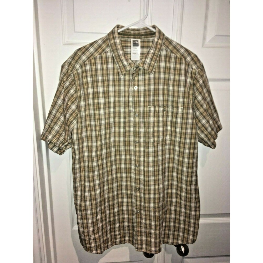 The North Face Short Sleeve Button Down Shirt Men's XL Brown/White plaid